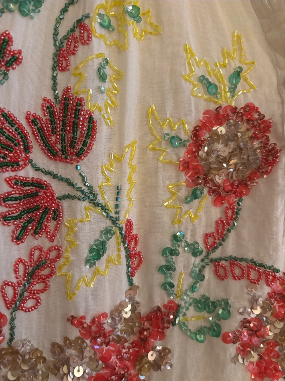 Antik Batik Ivory Midi Dress with Floral Sequin and Bead Embroidery L - Picture 3 of 11